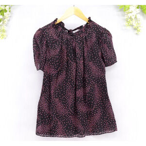 Kate Spade New York Meadow Tie Back Top Silk Blend Black Pink Blouse Sz S